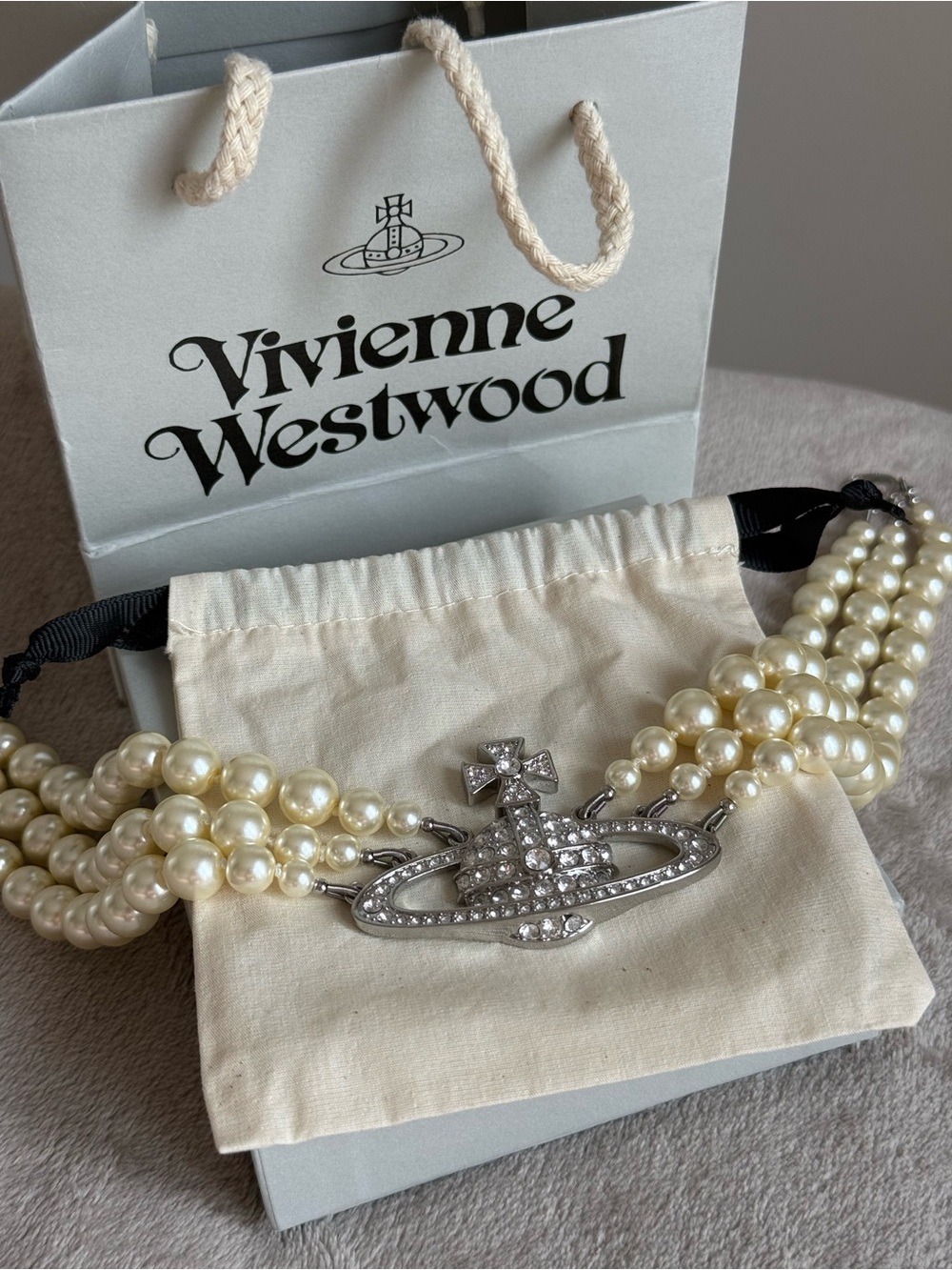 Vivienne Westwood Pearl Orb Triple Layer Choker Necklace